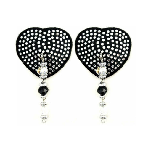 Bijoux de Nip Black Crystal Heart Pasties with Faceted Beads